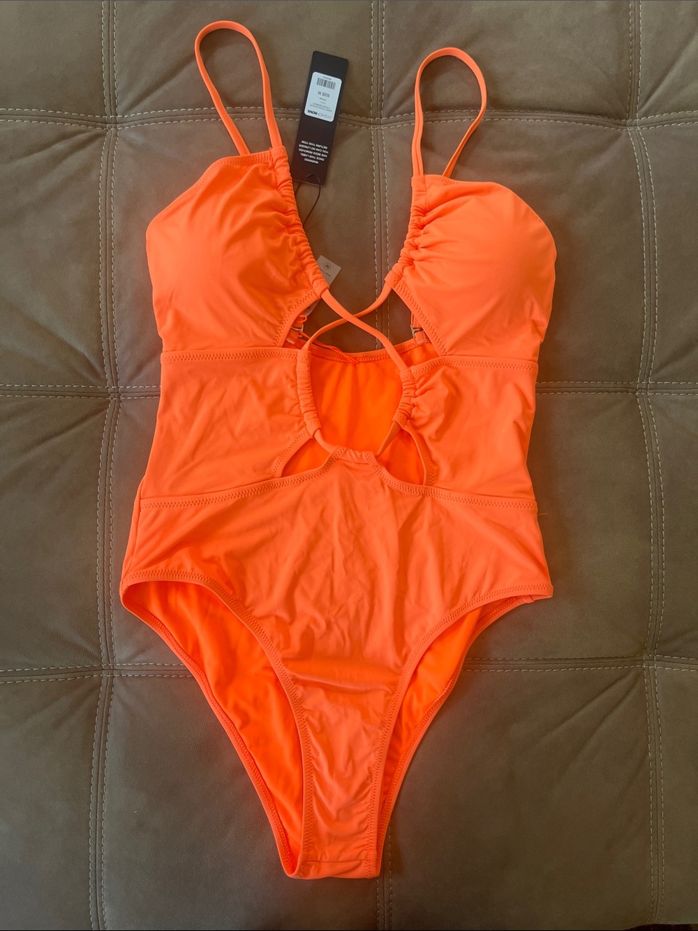 Fashion Nova Neon Orange One-Piece Swimsuit with Cutout Detail